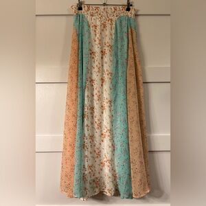Ces Femme Elegant Floral Maxi Skirt in Cream, Teal, and Peach